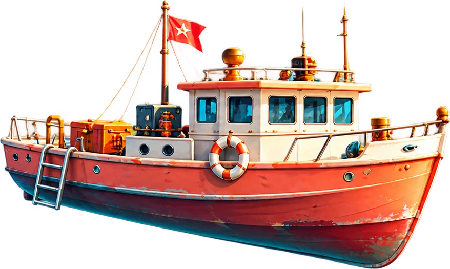 Original exploration boat floating at the surface