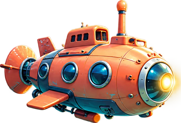 Original orange submarine following your dive depth